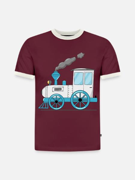 Kinderzug Eisenbahn weiß - Slim Fit Männer Organic Contrast T-Shirt - Burgunderrot/Off-White