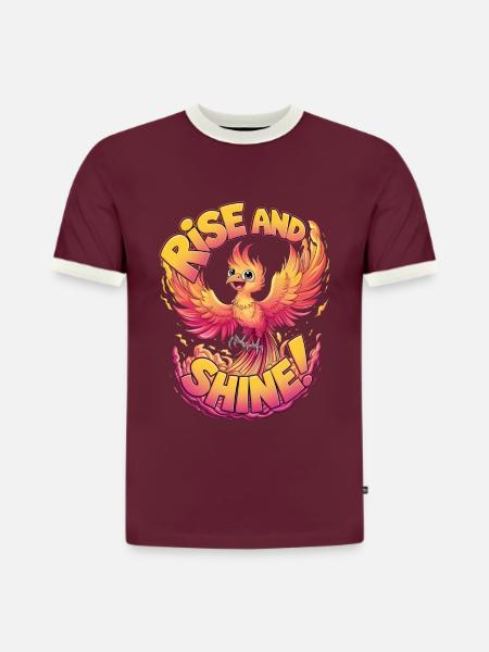 Rise And Shine - Slim Fit Men's Organic Contrast T-Shirt - burgundy/off white