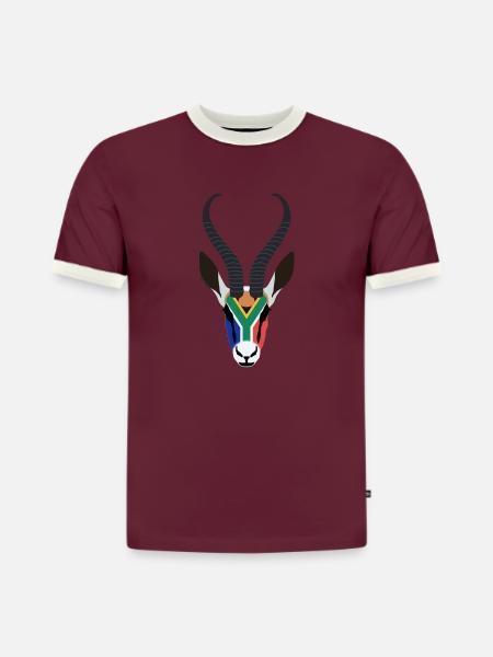 SPRINGBOK HEAD IN SOUTH AFRICAN COLOURS - Slim Fit Men's Organic Contrast T-Shirt - burgundy/off white