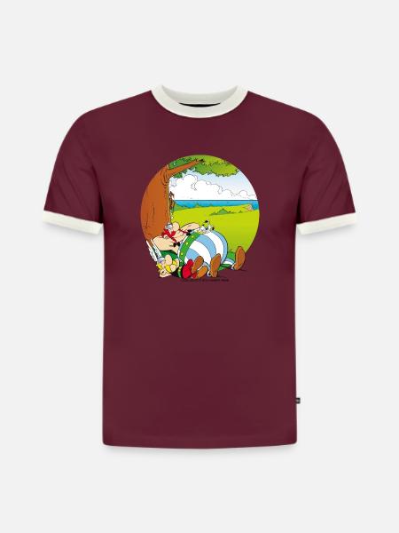 Asterix & Obelix Dogmatix Relaxing - Slim Fit Men's Organic Contrast T-Shirt - burgundy/off white