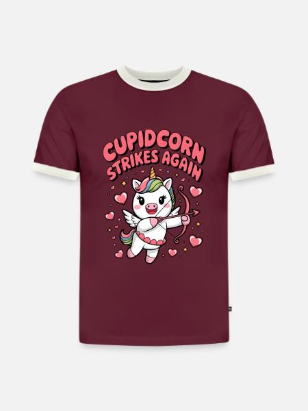 Cupidcorn Strikes Again - Slim Fit Men's Organic Contrast T-Shirt - burgundy/off white