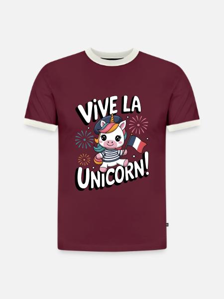 Vive La Licorne ! - T-shirt contrasté homme slim fit en coton bio - bordeaux/blanc cassé