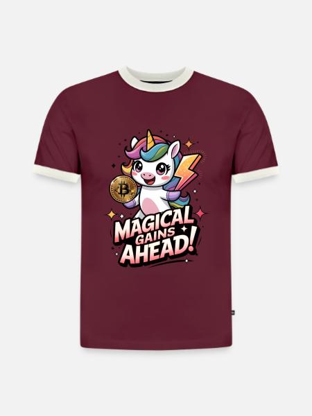 Magical Gains Ahead! - Slim Fit Men's Organic Contrast T-Shirt - burgundy/off white