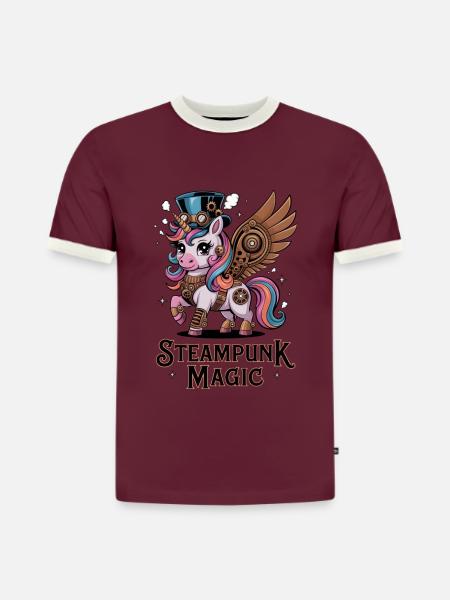 Steampunk Magic - Slim Fit Men's Organic Contrast T-Shirt - burgundy/off white