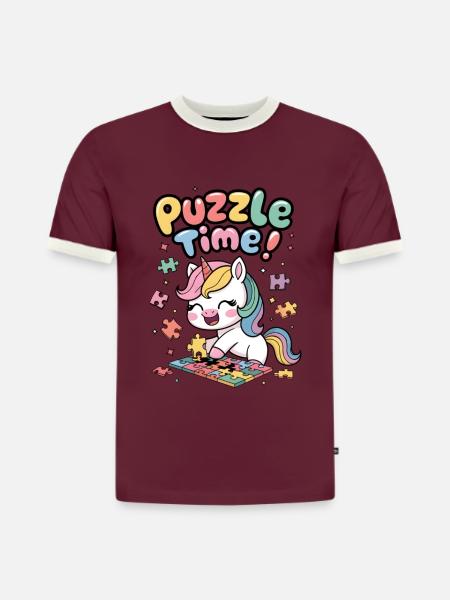 Puzzle Time! - Slim Fit Men's Organic Contrast T-Shirt - burgundy/off white