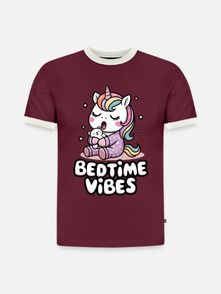 Bedtime Vibes - Slim Fit Men's Organic Contrast T-Shirt - burgundy/off white