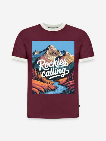Rockies Calling - Slim Fit Men's Organic Contrast T-Shirt - burgundy/off white