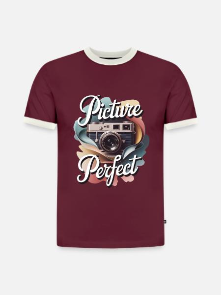 Picture Perfect - Slim Fit Men's Organic Contrast T-Shirt - burgundy/off white