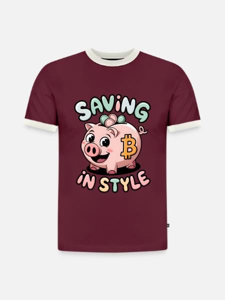 Saving In Style - Slim Fit Men's Organic Contrast T-Shirt - burgundy/off white