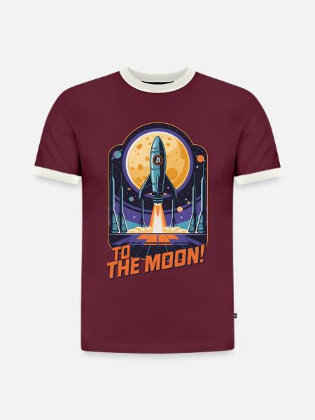 Zum Mond - Slim Fit Männer Organic Contrast T-Shirt - Burgunderrot/Off-White