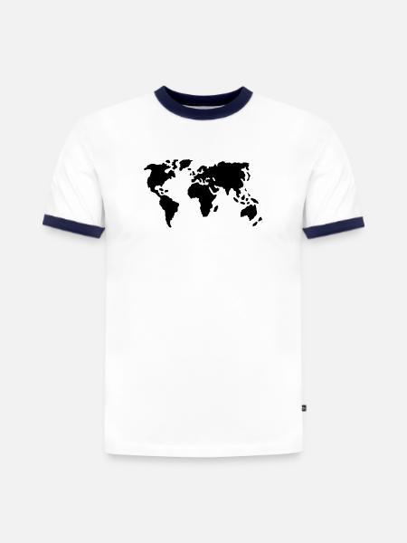 Welt - Slim Fit Männer Organic Contrast T-Shirt - Weiß/Navyblau