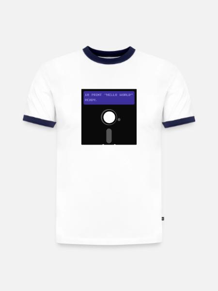 floppy disk - Slim Fit Men's Organic Contrast T-Shirt - white/navy