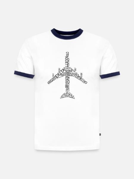 Flugzeug B747 - Slim Fit Männer Organic Contrast T-Shirt - Weiß/Navyblau