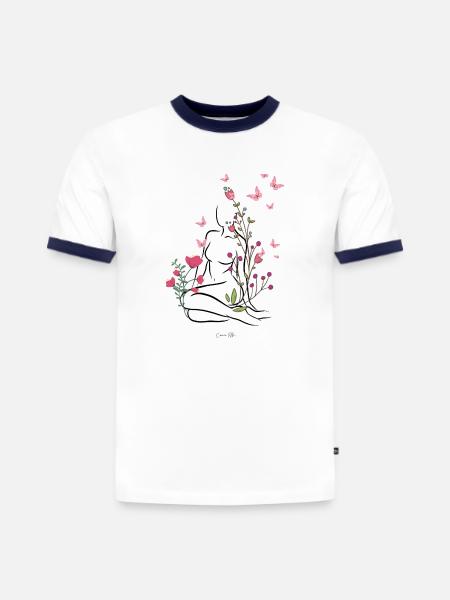 A fleurs de peau - T-shirt contrasté homme slim fit en coton bio - blanc/bleu marine