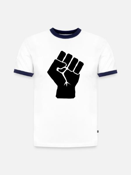 Raised Fist of Solidarity - Slim Fit Men's Organic Contrast T-Shirt - white/navy
