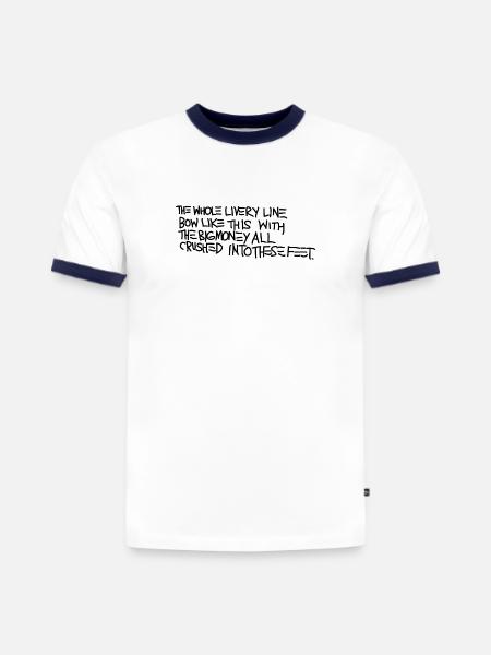 Basquiat - Slim Fit Männer Organic Contrast T-Shirt - Weiß/Navyblau