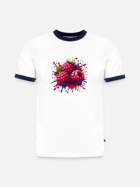 Raspberries Paint Explosion - Slim Fit Men's Organic Contrast T-Shirt - white/navy