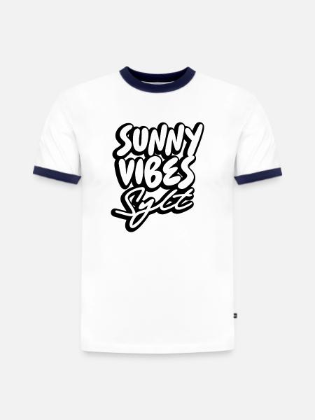 SUNNY VIBES SYLT - Slim Fit Men's Organic Contrast T-Shirt - white/navy
