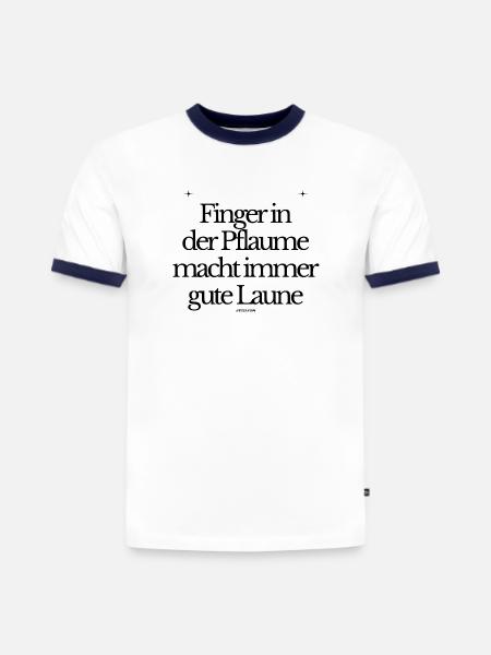 Finger in der Pflaume - Slim Fit Männer Organic Contrast T-Shirt - Weiß/Navyblau