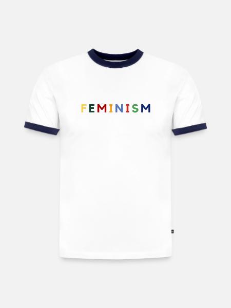 Feminism - Slim Fit Männer Organic Contrast T-Shirt - Weiß/Navyblau