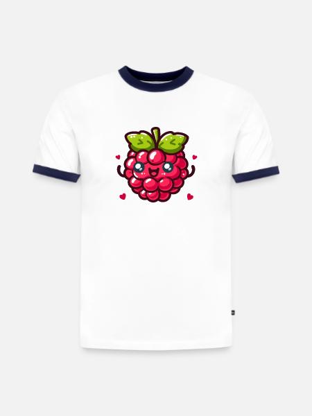 Liebe Himbeere - Slim Fit Männer Organic Contrast T-Shirt - Weiß/Navyblau