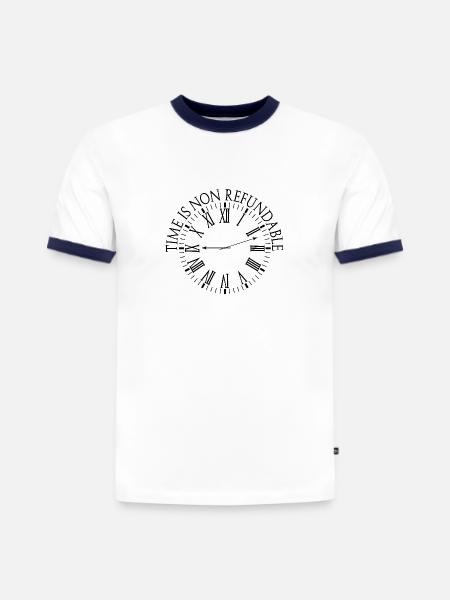 Le temps n’est pas remboursable - T-shirt contrasté homme slim fit en coton bio - blanc/bleu marine