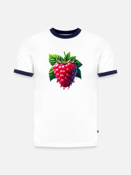 Runny leafy raspberry - Slim Fit Men's Organic Contrast T-Shirt - white/navy