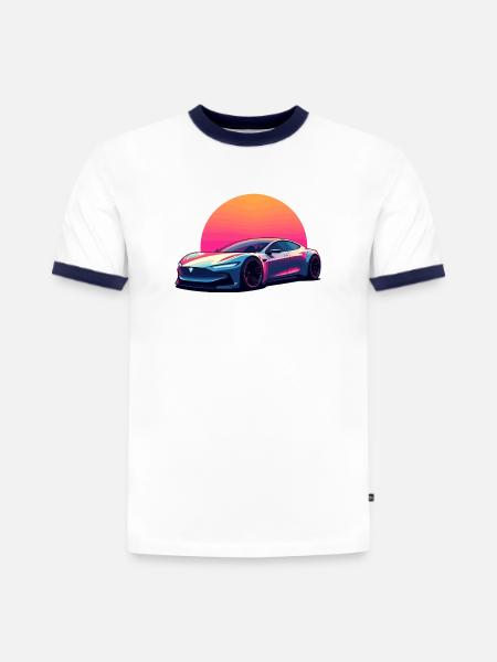 Electric Wave - Slim Fit Men's Organic Contrast T-Shirt - white/navy