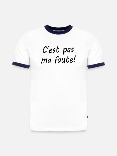 C'est pas ma faute ! - T-shirt contrasté homme slim fit en coton bio - blanc/bleu marine