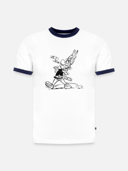 Asterix & Obelix - Asterix singt - Slim Fit Männer Organic Contrast T-Shirt - Weiß/Navyblau