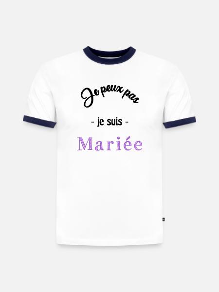 MARIEE. EVJF - T-shirt contrasté homme slim fit en coton bio - blanc/bleu marine