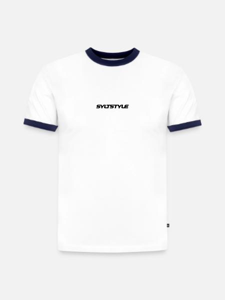 SYLTSTYLE - Slim Fit Men's Organic Contrast T-Shirt - white/navy