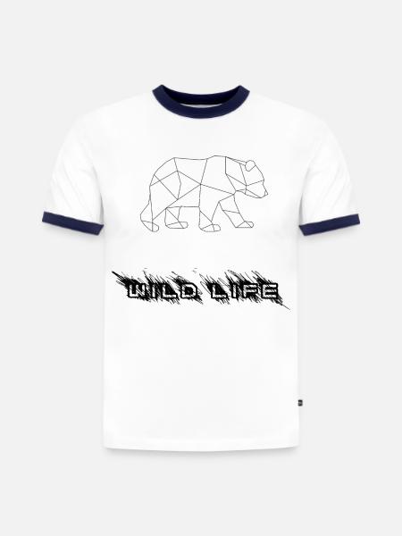 Geometrischer Bär - Slim Fit Männer Organic Contrast T-Shirt - Weiß/Navyblau