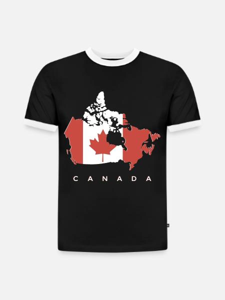 Silhouette du Canada avec feuille d’érable - T-shirt contrasté homme slim fit en coton bio - noir/blanc