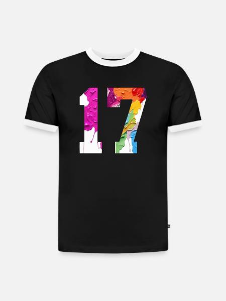 FARBIG NUMMER 17 BUNT 17. GEBURTSTAG - Slim Fit Männer Organic Contrast T-Shirt - Schwarz/Weiß