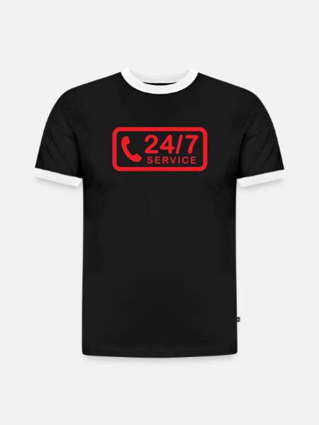 24/7 h Service - Slim Fit Männer Organic Contrast T-Shirt - Schwarz/Weiß