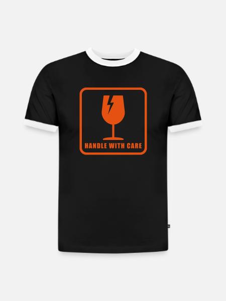 Fragile Handle With Care Shipping Label Sign - Slim Fit Men's Organic Contrast T-Shirt - black/white
