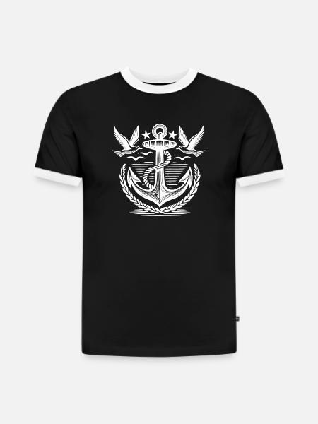 Anker Möwen Logo - Slim Fit Männer Organic Contrast T-Shirt - Schwarz/Weiß