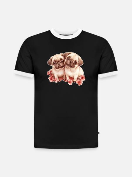 Mops - Slim Fit Männer Organic Contrast T-Shirt - Schwarz/Weiß