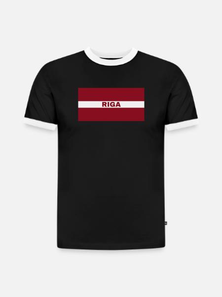 Riga en drapeau letton - T-shirt contrasté homme slim fit en coton bio - noir/blanc