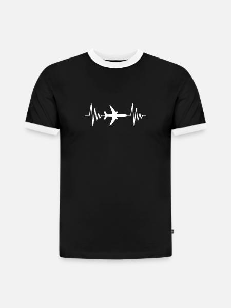 Airplane heartbeat - Slim Fit Men's Organic Contrast T-Shirt - black/white