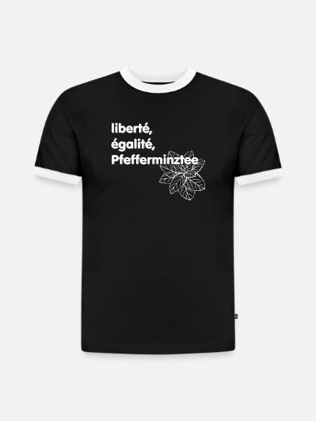 Liberté Egalité Pfefferminztee - Slim Fit Männer Organic Contrast T-Shirt - Schwarz/Weiß