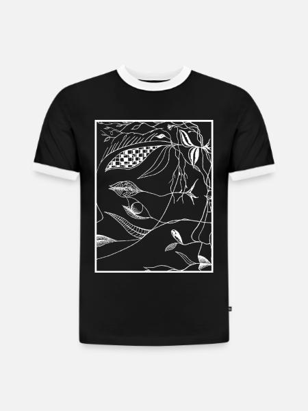 Lignes botaniques sombres - T-shirt contrasté homme slim fit en coton bio - noir/blanc