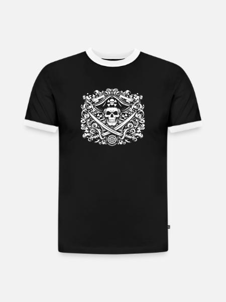 Logo pirate - T-shirt contrasté homme slim fit en coton bio - noir/blanc