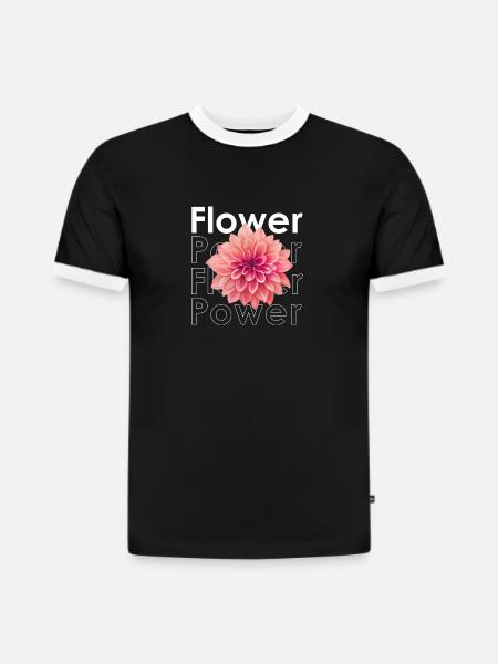 Flower Power - Slim Fit Männer Organic Contrast T-Shirt - Schwarz/Weiß