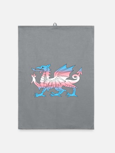 Wales Trans Flagge, Baner Trans Cymru, Transgender - Organic Geschirrtuch - Grau - Vorne
