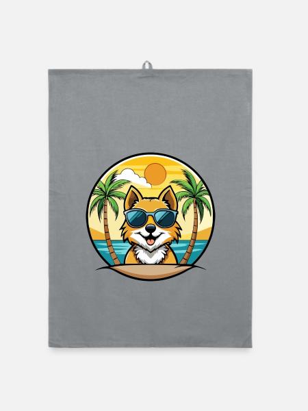 Spitz Hunderasse Cartoon Sonnenbrille Strand - Organic Geschirrtuch - Grau - Vorne