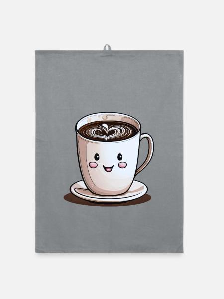 Lächelnde Tasse Kaffee - Organic Geschirrtuch - Grau