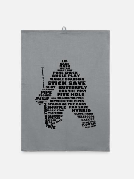 Hockey Goalie Word Art Typography - Organic dish towel - grey - Front