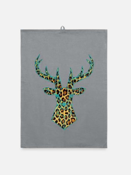 Hirsch PopArt Tuerkis - Organic Geschirrtuch - Grau